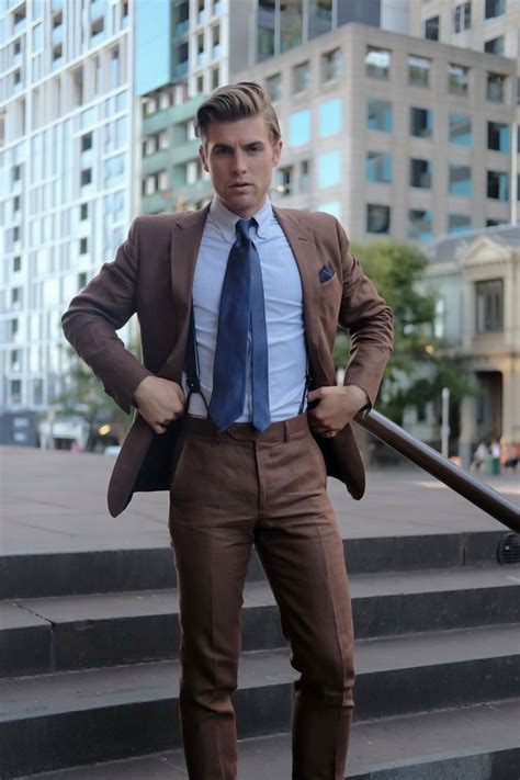 blue and brown suit